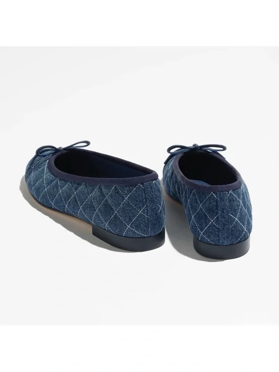 CHANEL Quilted Denim Navy Ballet Flats with Bow - Picture 3 of 4